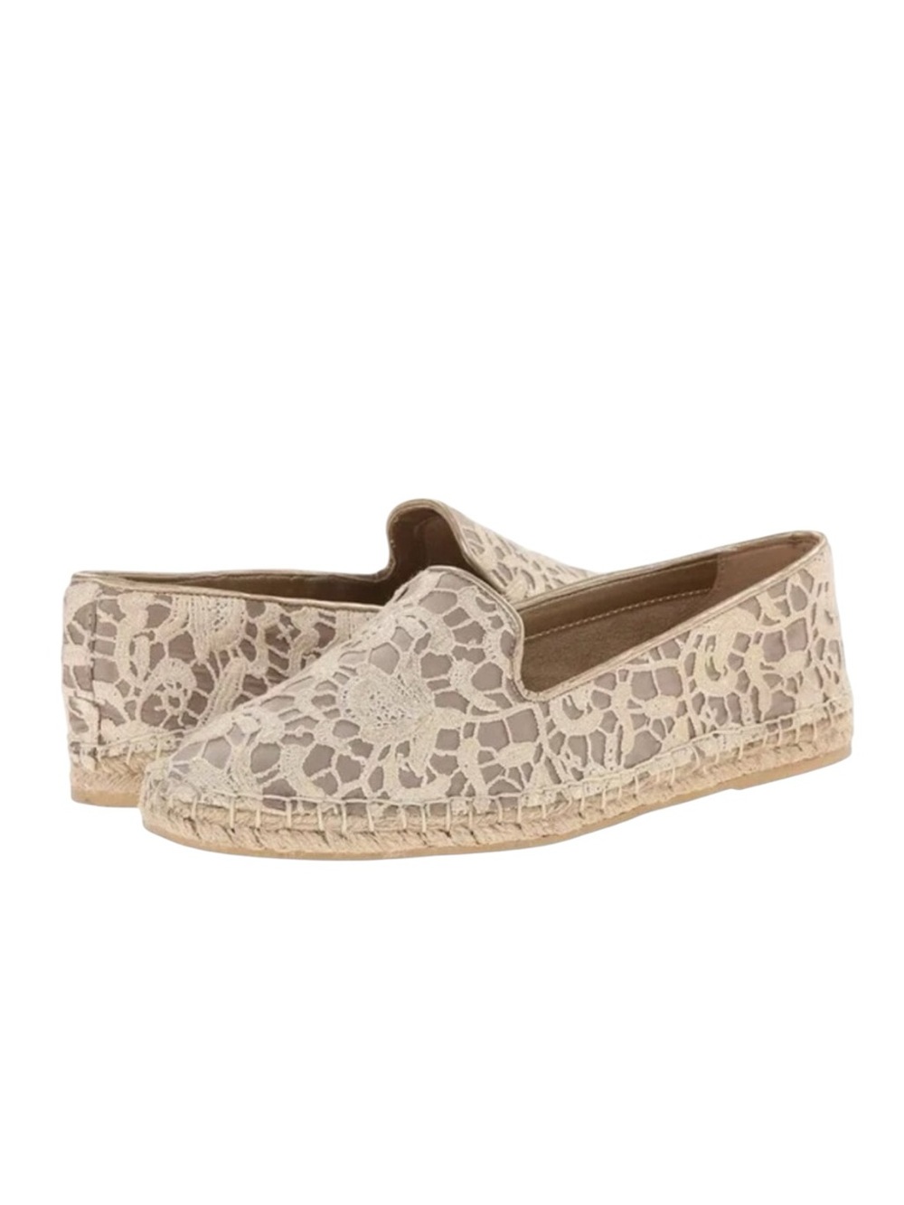 COLE HAAN Metallic Lace Espadrille Loafer Beige Size 6B Jute Floral Palermo Boho
